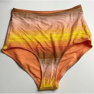 Aerie • NWT Striped Orange and Yellow High-Waisted Bikini Bottom